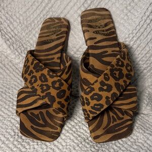 Vince Camuto Tan and Brown Animal Print Sandals